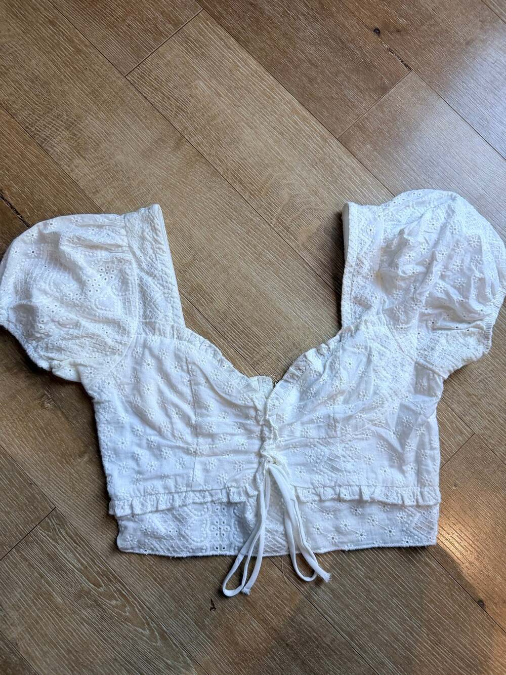 Misguided white eyelet puff sleeve crop top